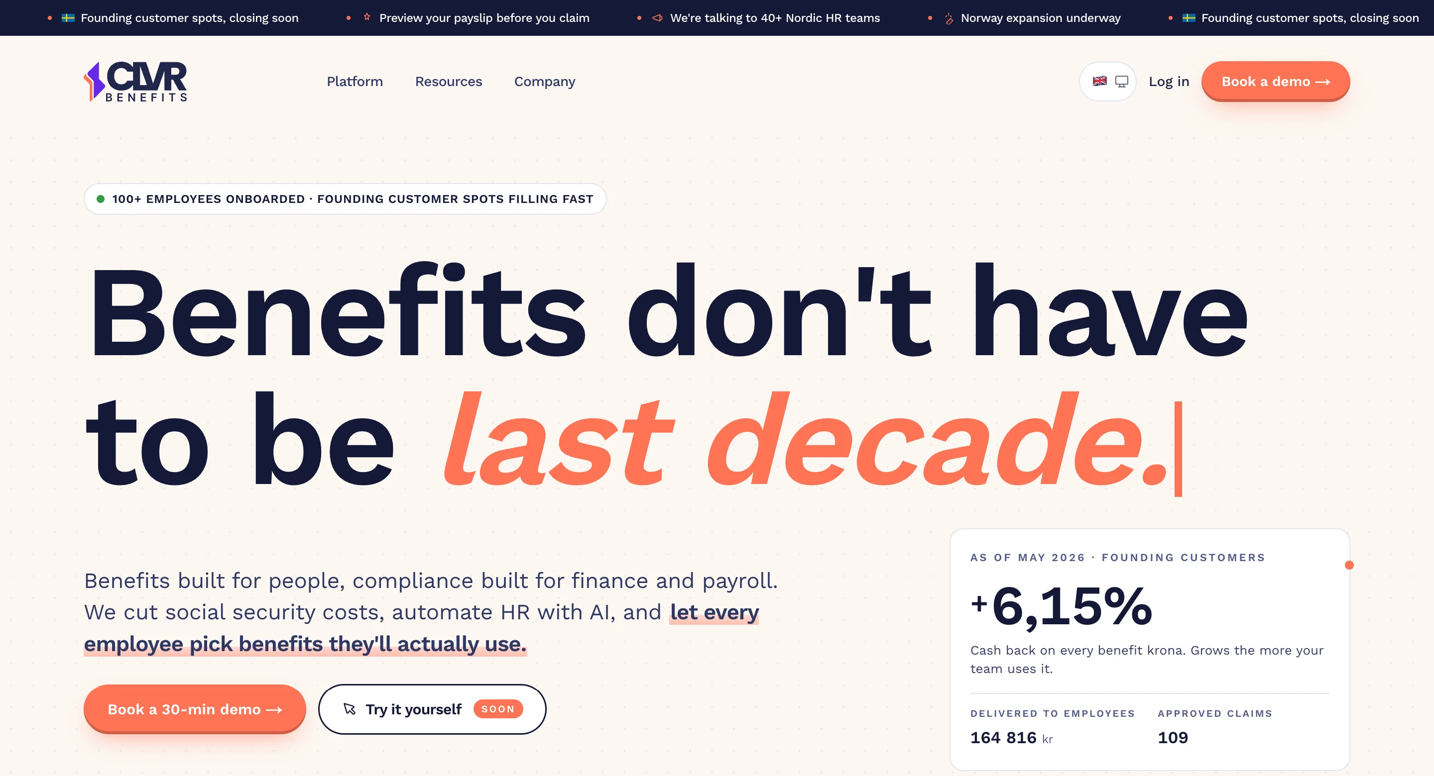 The CLVR Benefits website